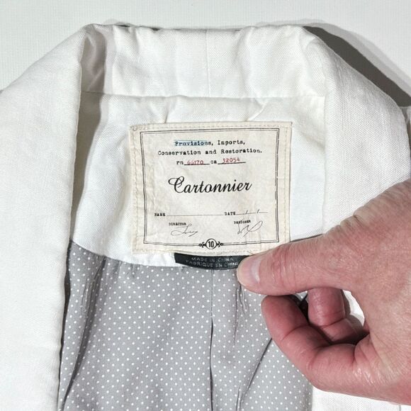 Cartonnier Anthropologie Linen Blend Blazer Jacket Women’s 10 Medium Boho White - Picture 8 of 12
